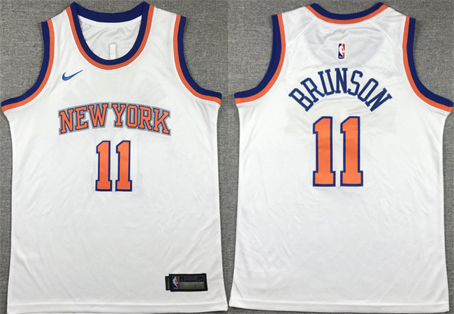 Youth New Yok Knicks #11 Jalen Brunson White Association Edition Stitched Swingman Jersey